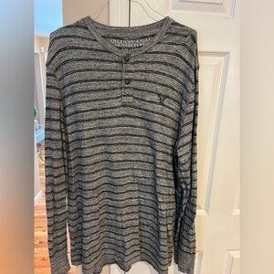 American Eagle Outfitters Men's Charcoal Striped Henley